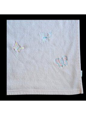 Spring Industries Pink Butterfly Baby‎ Blanket Fleece Embroidered